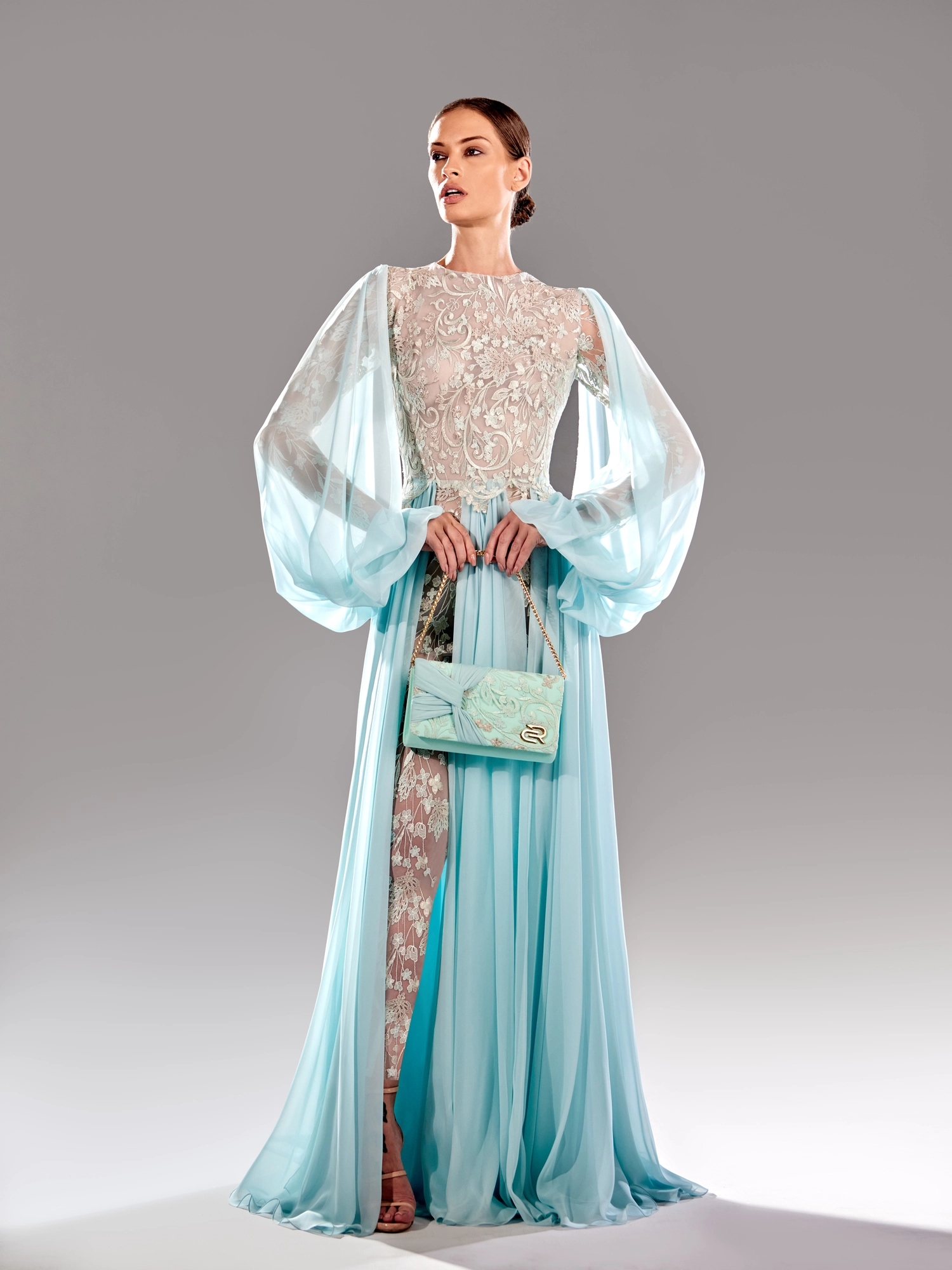 SS 89-Mouslin With Embroidery Puff SleevesLight Blue US 01